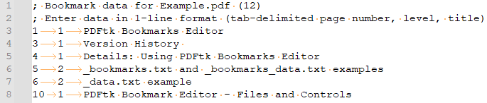 Оглавление для документации PDFtk Bookmark Editor